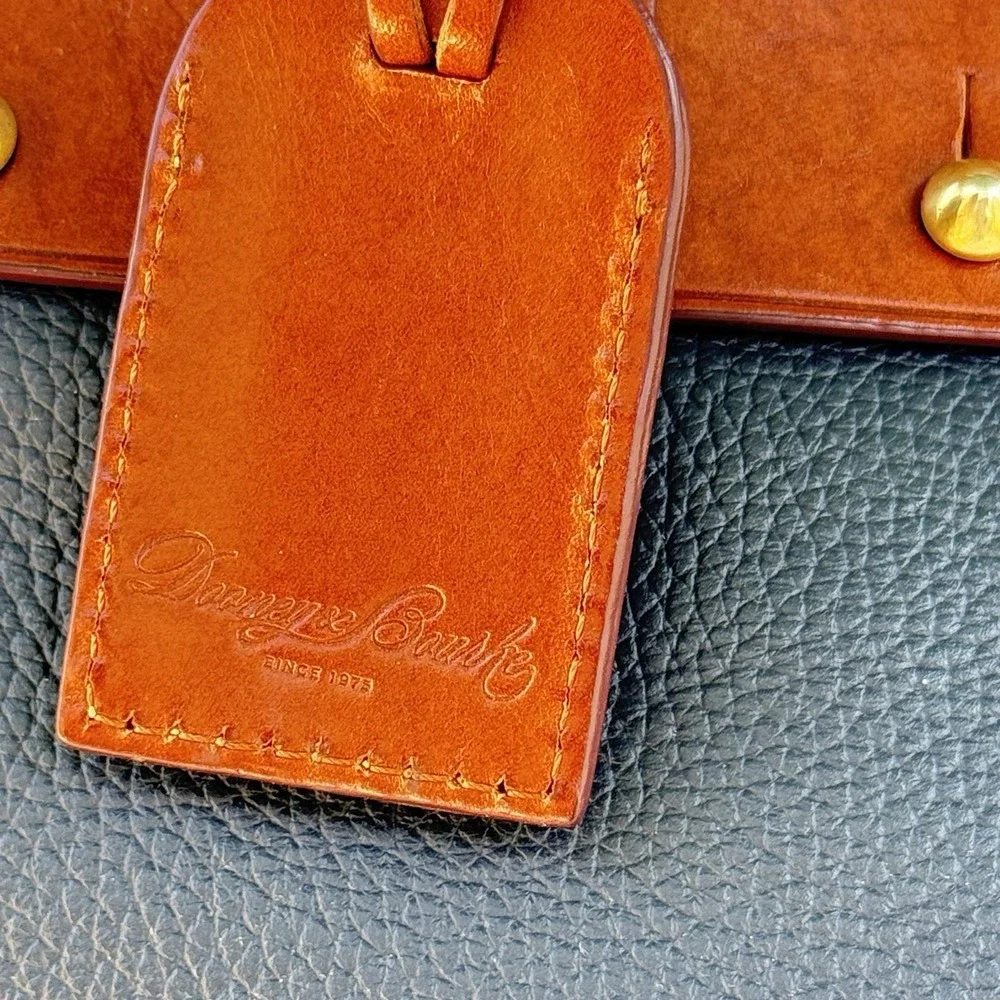 Vtg Dooney & Bourke Wilson Navy & Tan Pebble Grain Leather Satchel Purse #7628